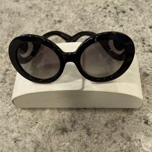 Prada black minimal baroque round sunglasses